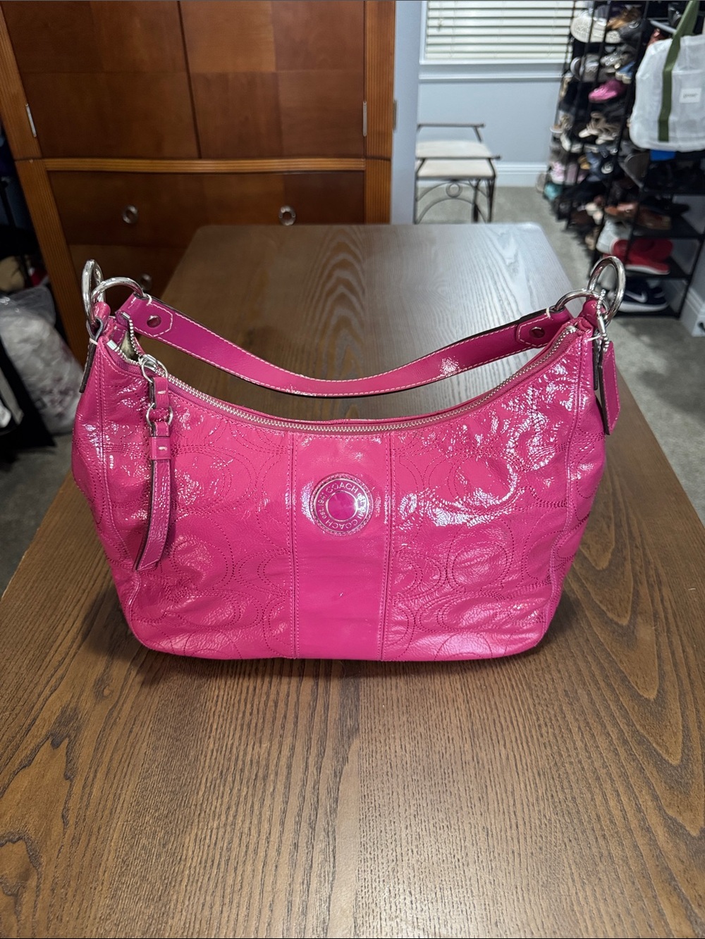 Coach Hot Pink Patent Leather Shoulder Hobo